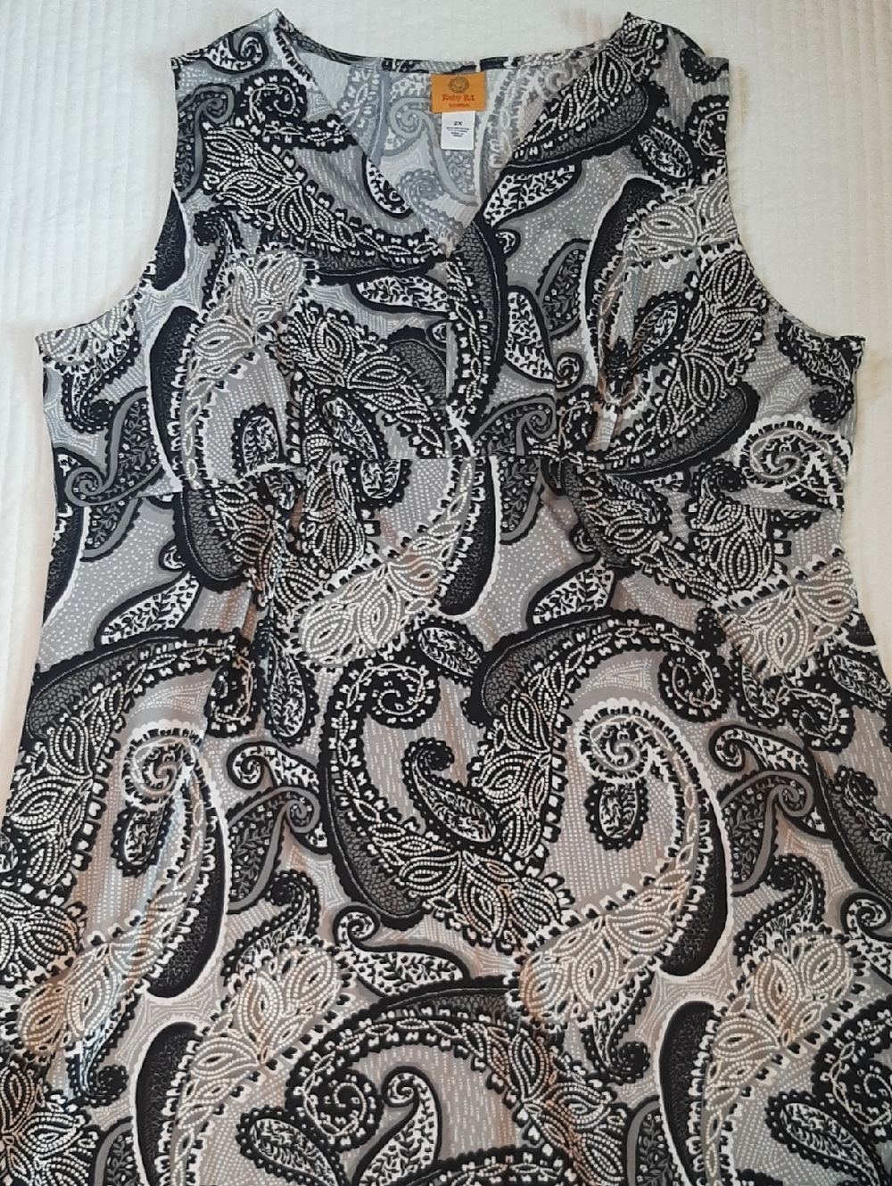 Ruby Rd. Women's 2 XL Sleeveless Dress Black White & Gray Paisley Maxi